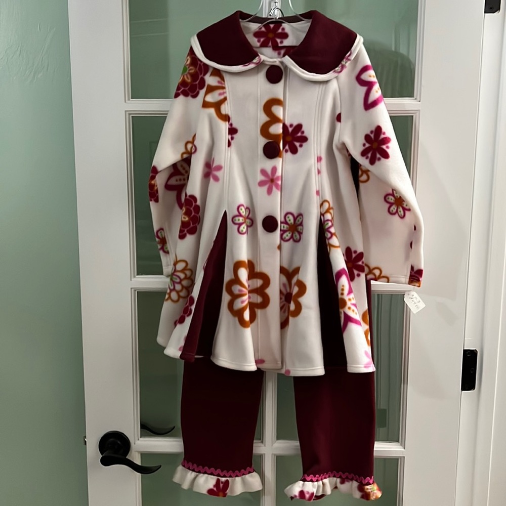 New handmade girls’ fleece coat and pant set, size 8